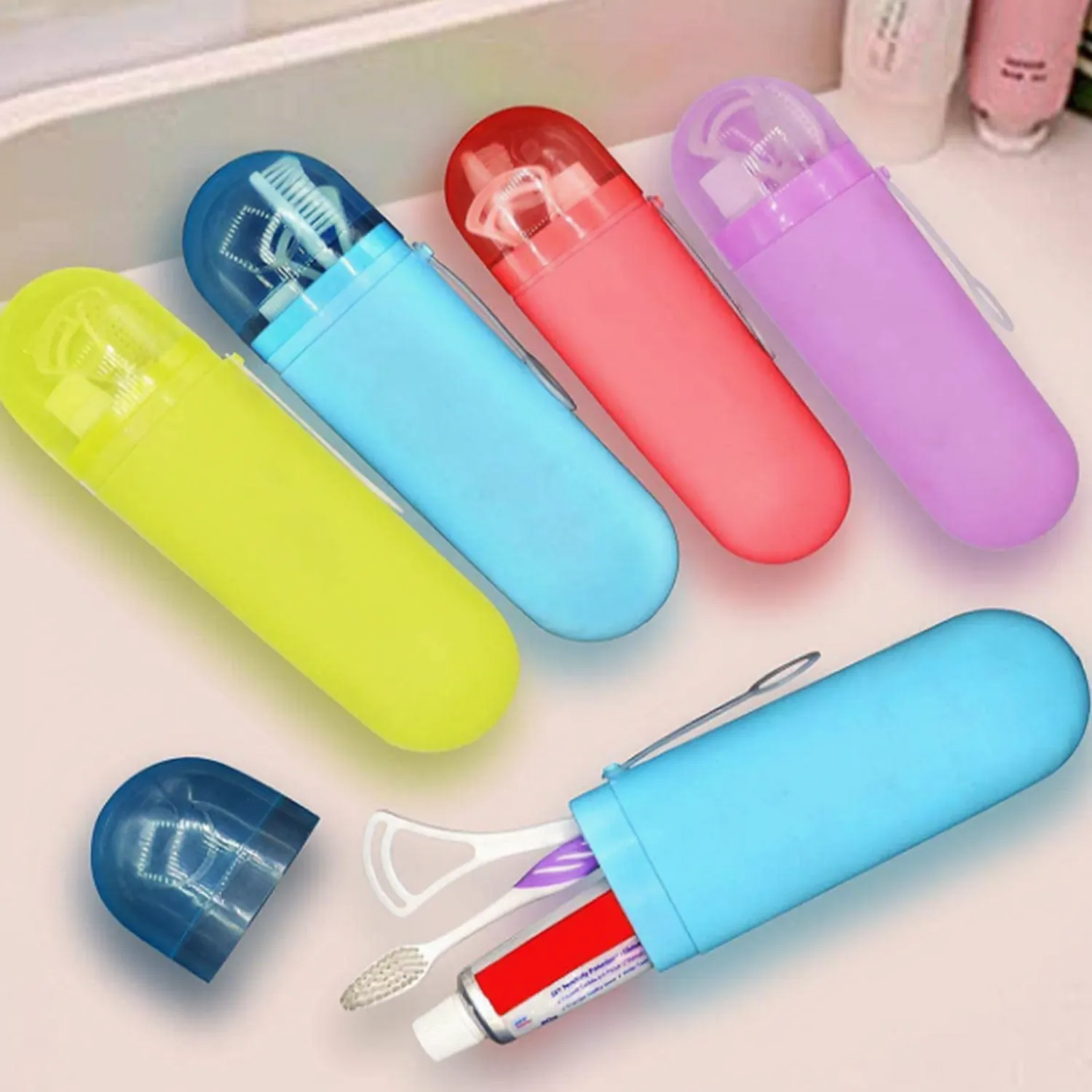 Portable Travel Toothbrush Storage Case – Durable & Lightweight Plastic Toothbrush Holder for Bathroom, Travel & Camping (Random color-Pack of 1) - Detailed Feature View 1
