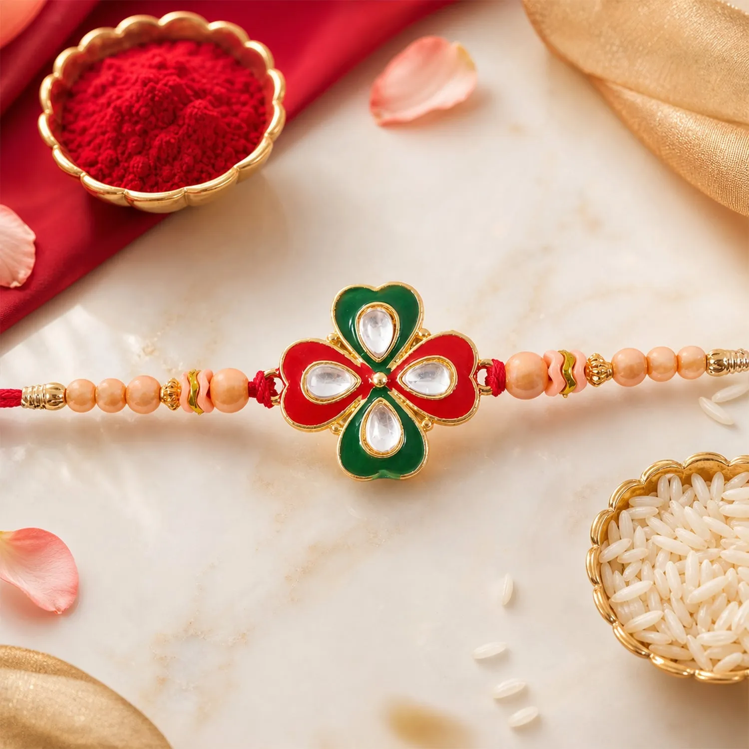Premium Traditional Floral Designer Rakhi with Kundan Centerpiece - Buy Online at Alikart