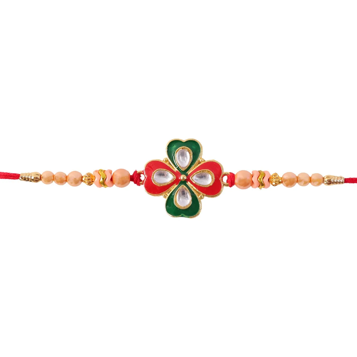 Traditional Floral Designer Rakhi with Kundan Centerpiece - Detailed Feature View 4