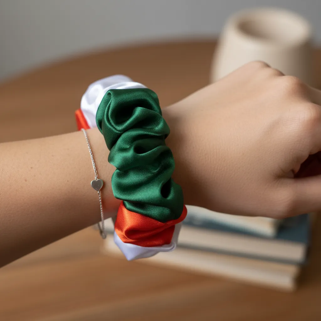 Soft Tri-Color Scrunchie – Trendy Hair Tie for Women & Girls (Pack of 1) - Detailed Feature View 2