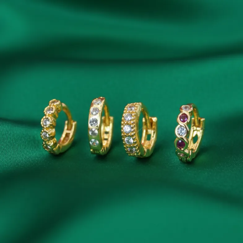 Premium Gold Plated Ruby & Diamond Scalloped Nosepin for women and girls Combo Pack of 2 - Buy Online at Alikart