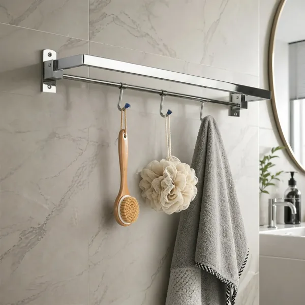 Wall Mounted Foldable Towel Rod – Space-Saving Bathroom Organizer