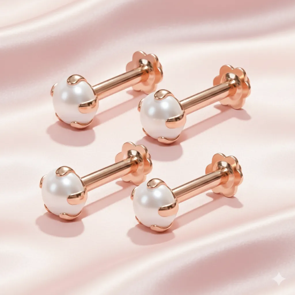 Premium Rose Gold plated Pearl Nose Pins for women and girls Combo Pack of 4 - Buy Online at Alikart