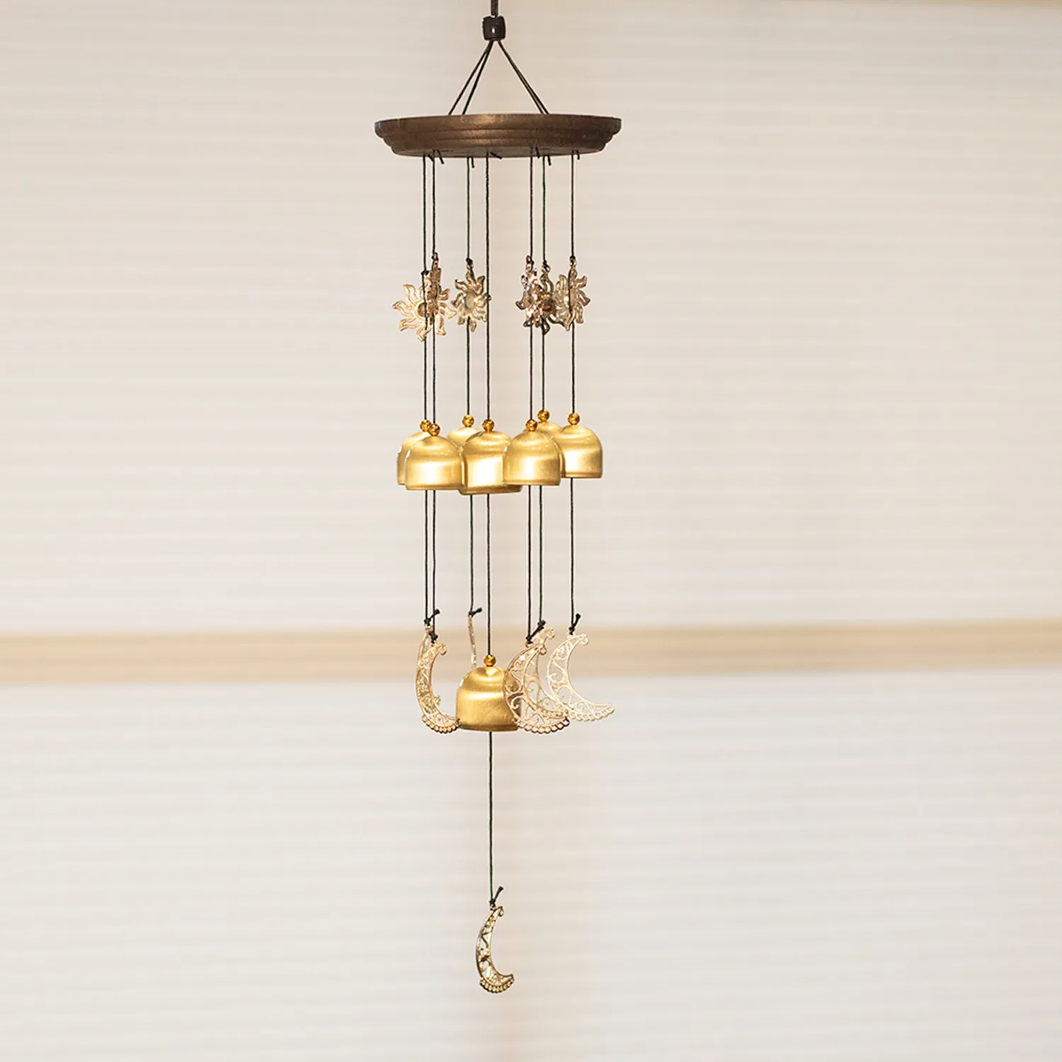 Premium Unique Golden Decorative Wind Chime For Home - 11.5 X 11.5 X 55 Cm - Buy Online at Alikart