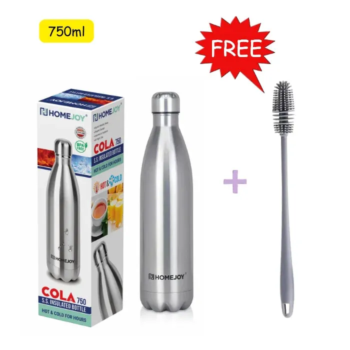 Premium HomeJoy 750ml Hot & Cold Cola Bottle – 12-Hour Cold Water Guarantee, Stainless Steel Water Bottle with Free Bottle Brush - Buy Online at Alikart