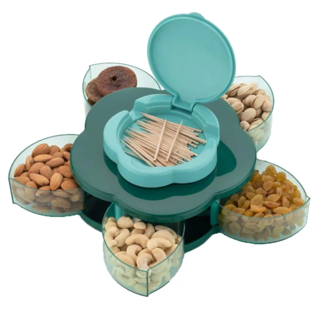 Premium Flower Candy Box Rotating Serving Tray with Mobile Stand – Multi-Compartment Masala, Dry Fruit & Snack Storage Organizer (Multicolor-Pack of 1 Pc) - Buy Online at Alikart