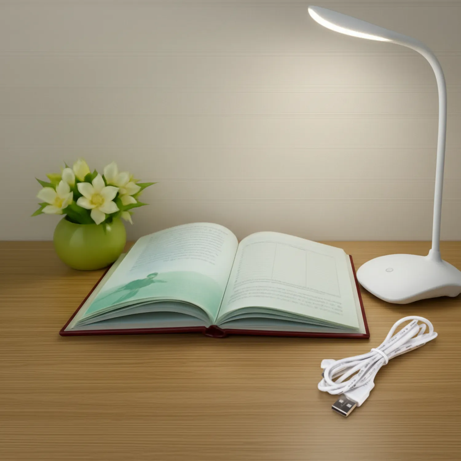 Premium Touch LED Table Lamp With USB Cable – Adjustable Height Bedside Night Light with Polished Finish for Bedroom (Random color) - Buy Online at Alikart