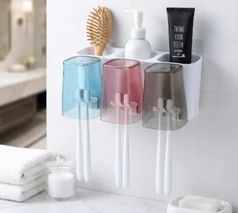 Large Capacity Wall Mounted Toothbrush Holder for Bathroom | Eco-Friendly Toothbrush & Toothpaste Organizer with 3 Square Cups
