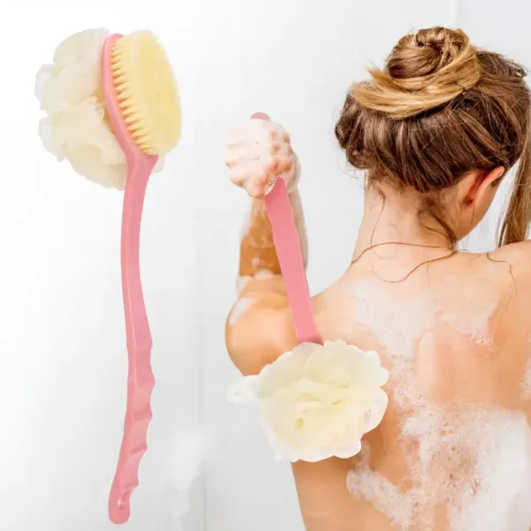 Soft Double-Sided Long Handle Bath Brush – Body Scrubber & Shower Back Brush for Gentle Exfoliation & Deep Cleaning (Random color-Pack of 1)