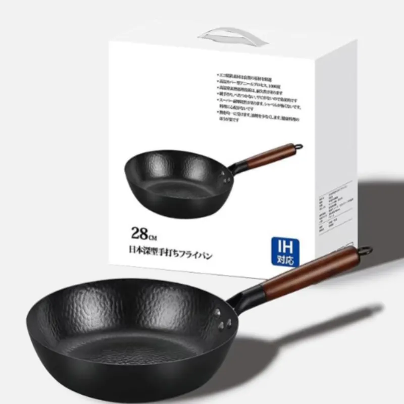 Premium 28cm Carbon Steel Frying Pan – Pure Hand-Hammered Traditional Wok with Flat Bottom, Durable Stir-Fry Pan for All Stoves (Gas, Induction, Electric) - Buy Online at Alikart