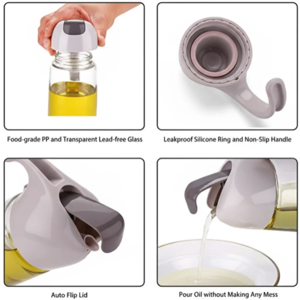 1000ml Auto Flip Oil Dispenser – Leakproof, Easy-Pour Bottle for Cooking Oil & Liquid Seasoning - Detailed Feature View 3