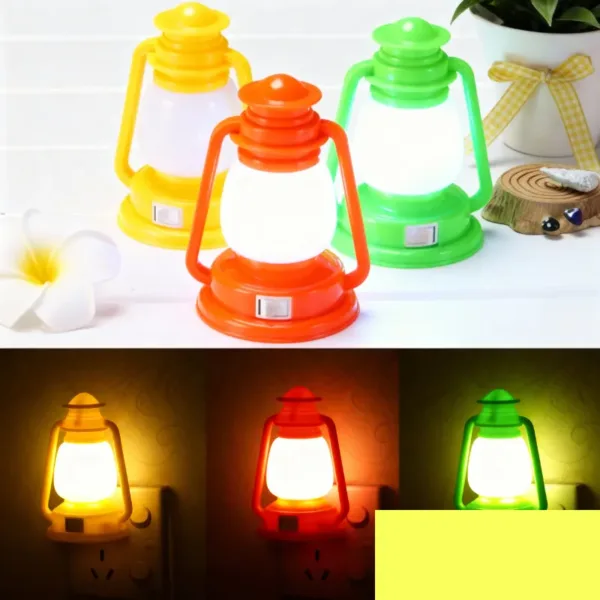 Lantern Shaped LED Night Lamp – Vintage Style Soft Glow Night Light for Bedroom, Home Decor & Kids Room (Random color-Pack of 1 Pc)