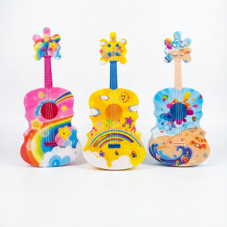 Guitar Shaped LED Night Lamp – Colorful Random Print, Decorative Music-Themed Night Light for Bedroom, Kids, and Living Room(Pack of 1) - Detailed Feature View 1