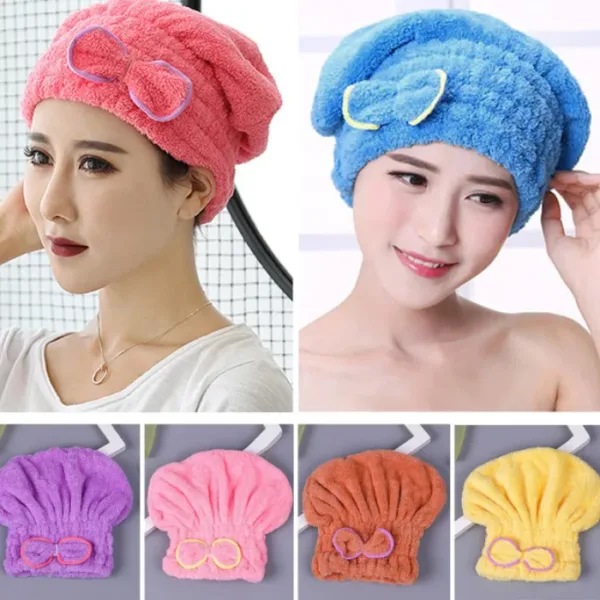 Microfiber Fabric Bow Hair Towel Wrap – Lightweight Super Absorbent Quick Dry Hair Drying Cap for Women & Girls (Random Color-Pack of 1)