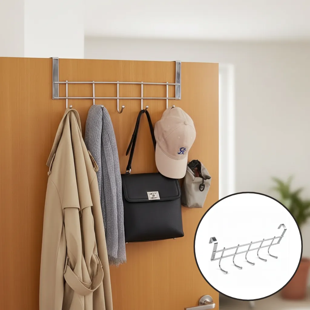 Premium Stainless Steel Hook Hanger with 5 Hooks – Space Saving Organizer for Kitchen, Bathroom & Home Essentials - Buy Online at Alikart