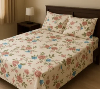 Spring Bloom Bedsheet Set – Premium Floral Print with Green Leaves & Colorful Flowers – With Pillow Covers