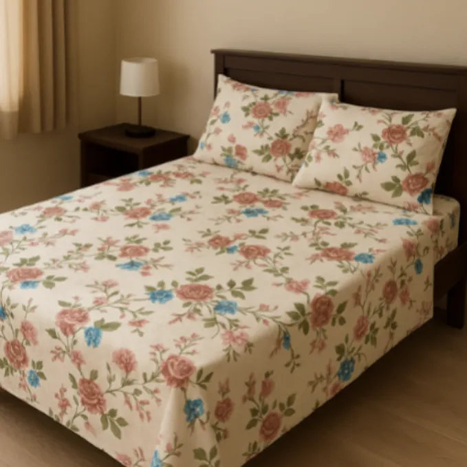 Premium Spring Bloom Bedsheet Set – Premium Floral Print with Green Leaves & Colorful Flowers – With Pillow Covers - Buy Online at Alikart