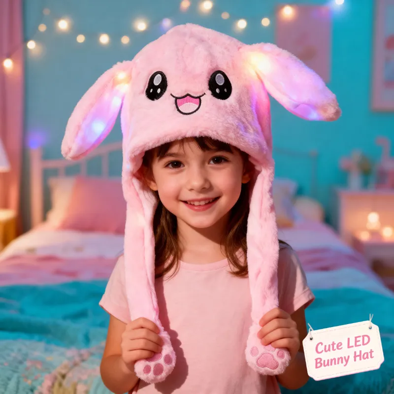 Premium Unisex Plush Rabbit Hat with Moving Ears & LED Light – Cute Jumping Bunny TikTok Cap for Kids & Adults (Random Color) - Buy Online at Alikart