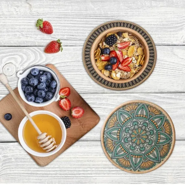 2Pcs Eco-Friendly Round Drink Coaster & Table Mat – Heat-Resistant Cup Coaster for Coffee, Tea, Dining Table Decor, Placemats & Trivets for