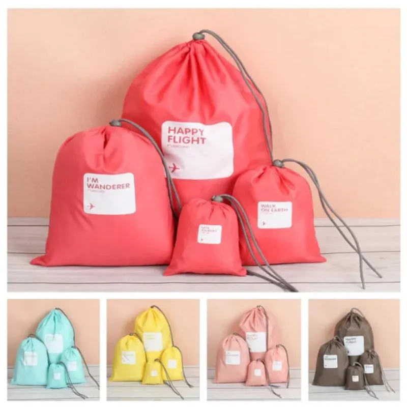 Waterproof Shoe & Laundry Bags Set of 4 – Reusable Nylon Travel Organizer Pouches for Shoes, Clothes & Delicates (Random Color) - Detailed Feature View 1