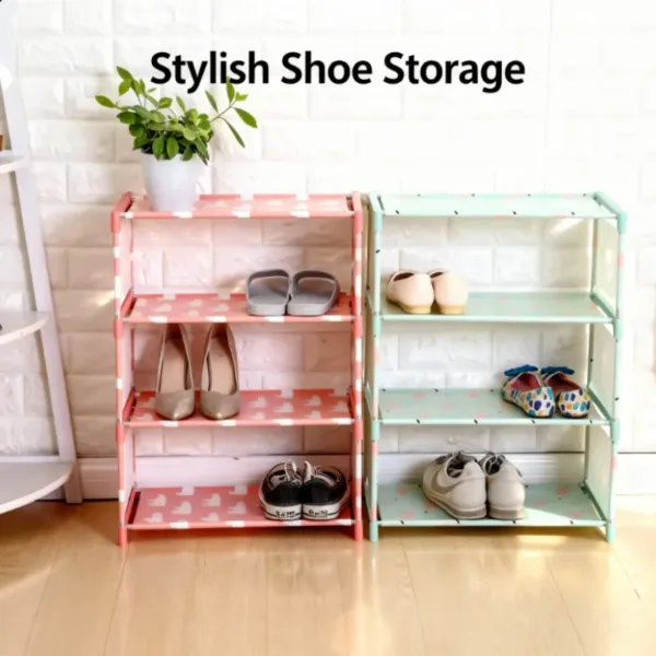 4 Layer Shoe Rack Organizer – Lightweight Storage Stand with Oxford Cloth & Iron Frame (Random Print-Pack of 1)