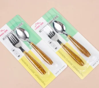 Elegant Spoon & Fork Set with Golden Handle – Premium Dining Cutlery (Pack of 1 Set)