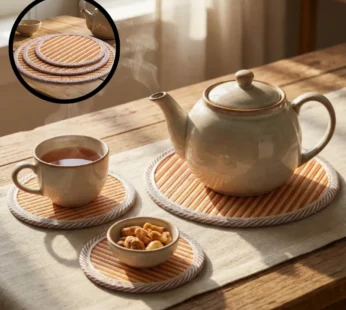 Round Bamboo Table Mat with Rope Border – Heat-Resistant Placemat & Coaster for Dining Table, Kitchen, & Cookware (Set of 3 Sizes-Small,Midium & Large)