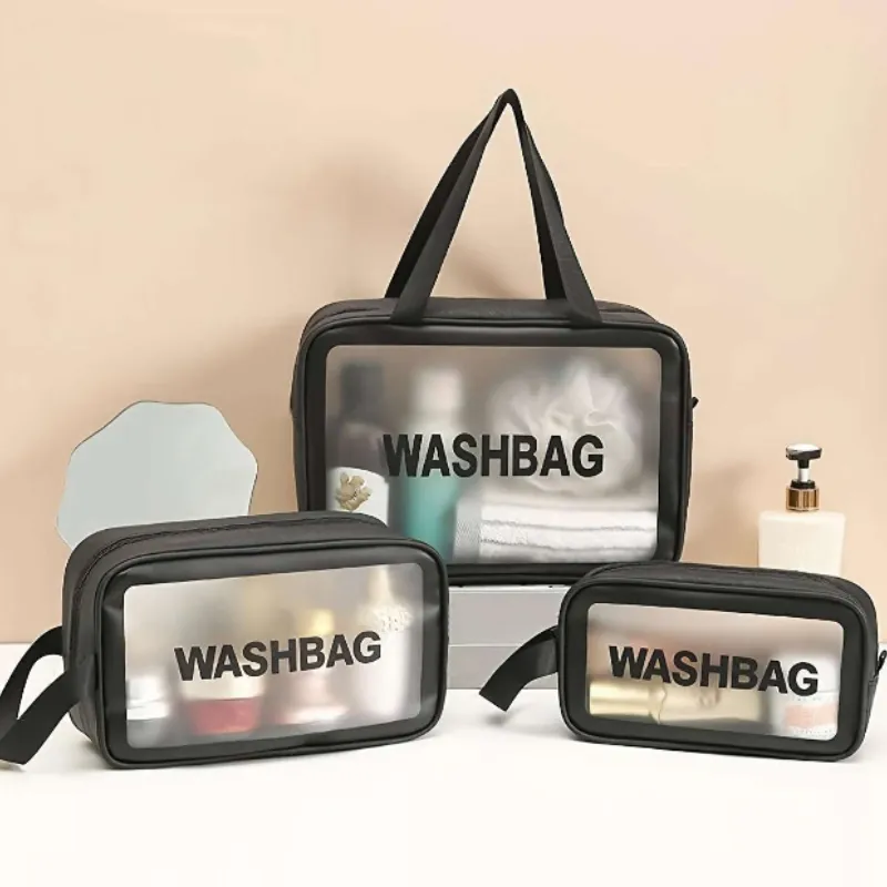 PVC Waterproof Toiletry Bag Set of 3 – Large Capacity Travel Makeup & Cosmetic Organizer for Men & Women - Detailed Feature View 3