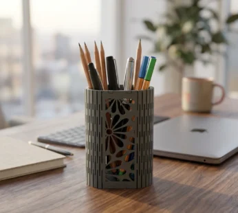 Floral Mesh Pen Holder – Laser Cut MDF Desk Organizer