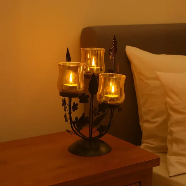 VON CASA 3 Votive T-Light Holder – Black & Golden Mercury Glass