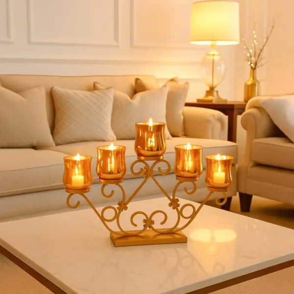 VON CASA 5 Votive T-Light Holder – Golden Vintage Mercury Glass