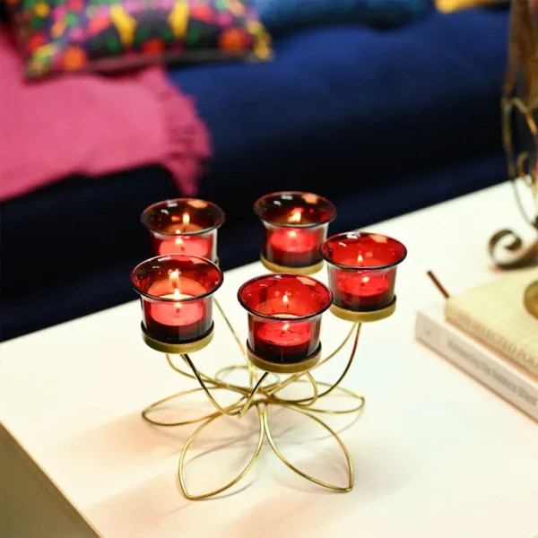 VON CASA 5 Votive Tea Light Candle Holder With Metal Stand