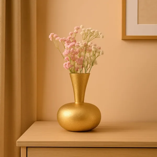 VON CASA Big Golden Surahi Flower Vase – (21 CM)