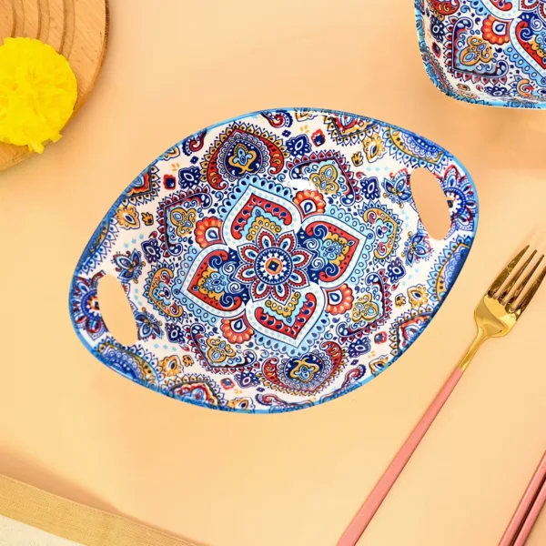 VON CASA Ceramic Mandala Light Blue Long Dish