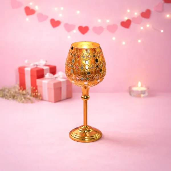 VON CASA Goblet T-Light Holder (Small) – Golden Mosaic Charm