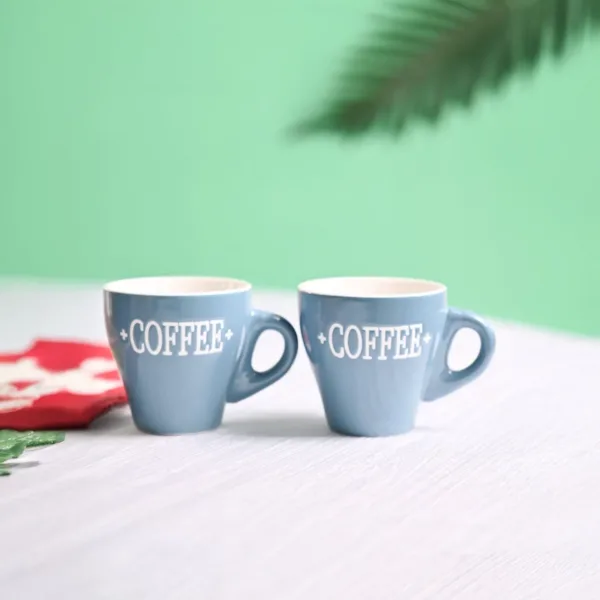 VON CASA Grey Coffee Mug – Set Of 2, 90Ml Each