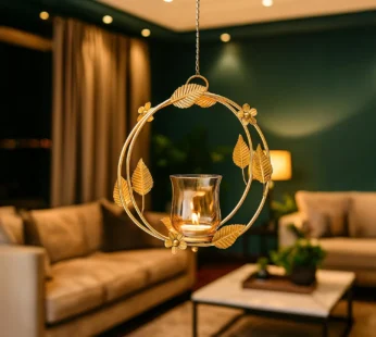 VON CASA Hanging T-Light Holder – Golden Circle with Luster Glass