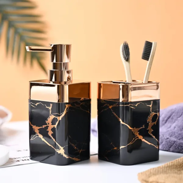 VON CASA Marble Textured Bathroom Set – Black