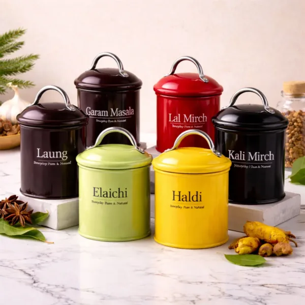 VON CASA Multi-Color Galvanised Iron Spice Storage Set – 6 Pcs, 250mL