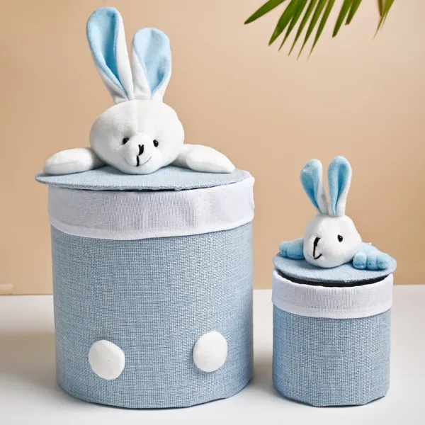 VON CASA Multi Purpose 2Pcs Round Fabric Basket – Bunny Face Design