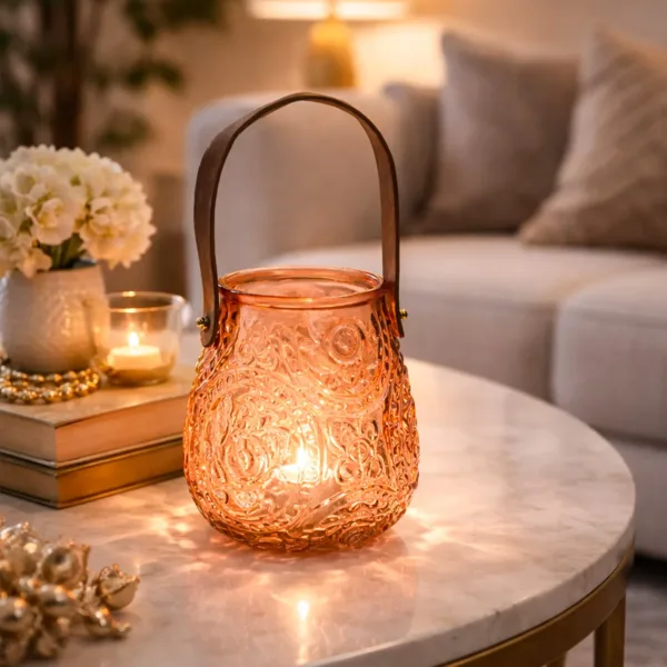 VON CASA Orange Cylindrical Glass T-Light Holder