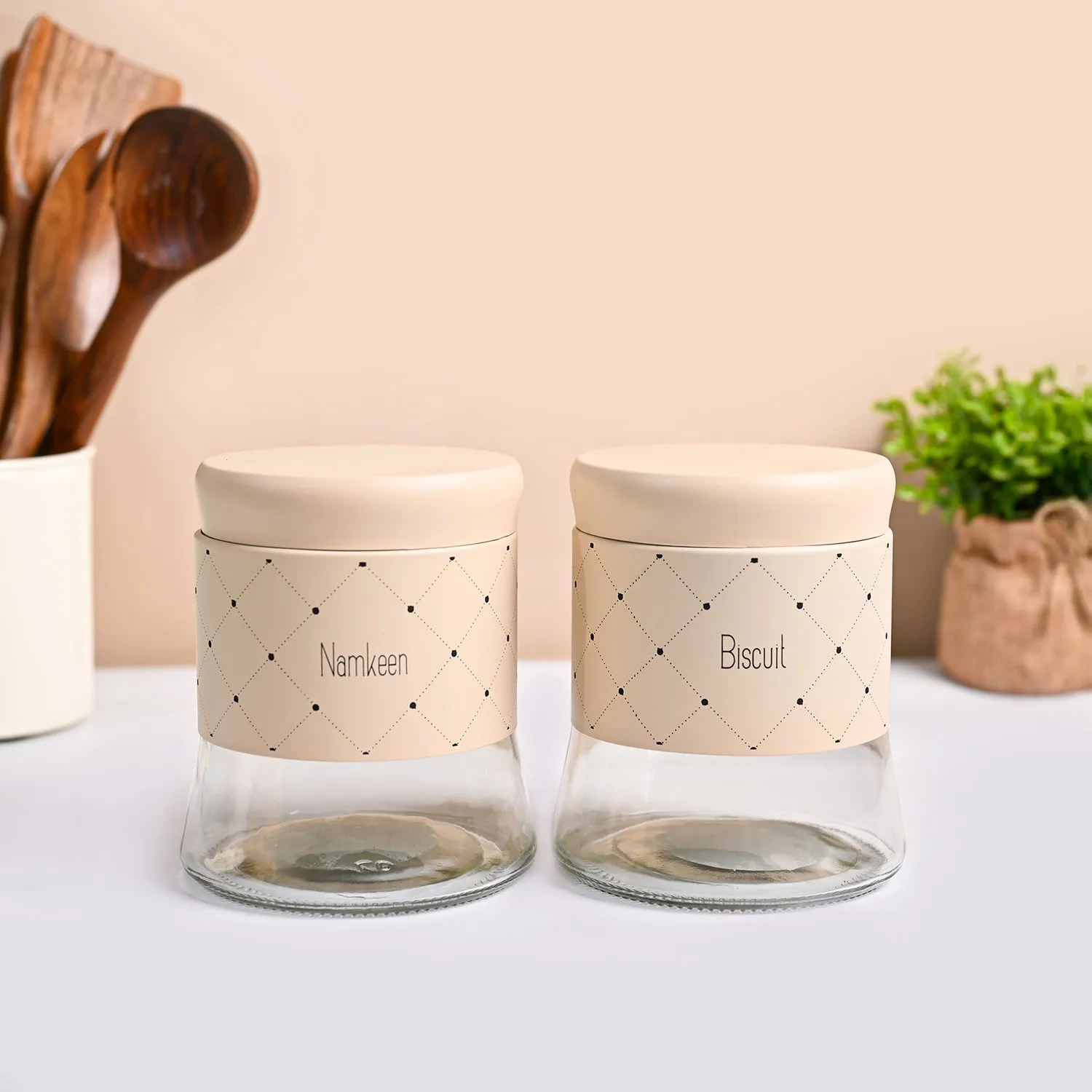 Premium VON CASA Peach Argyle Biscuit & Namkeen Jar Set - Buy Online at Alikart