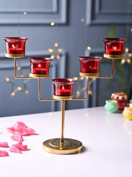 VON CASA Red 5 Votive T- Light Holder