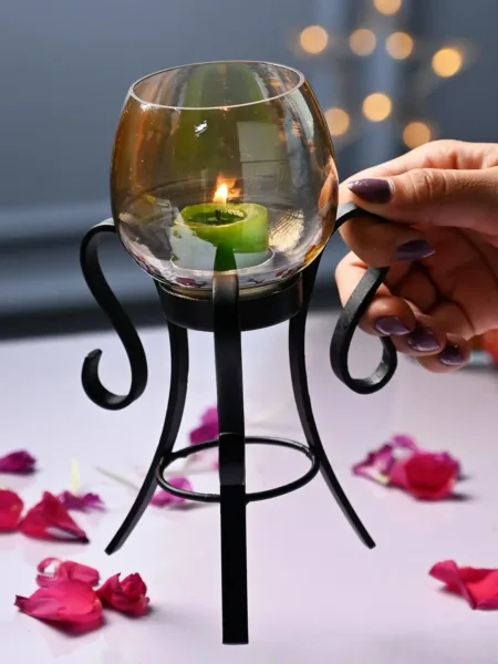 VON CASA Round Glass T- Light Holder With Stand