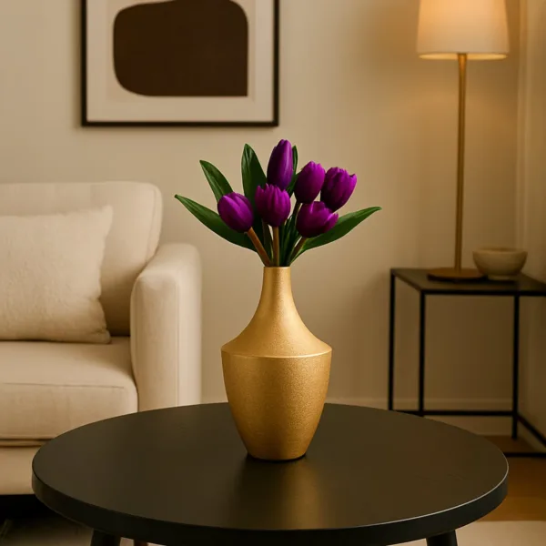 VON CASA Small Golden Surahi Flower Vase – (18.5 CM)