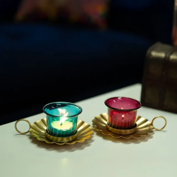VON CASA T-Light Holder Set Of 2 – Red & Gold