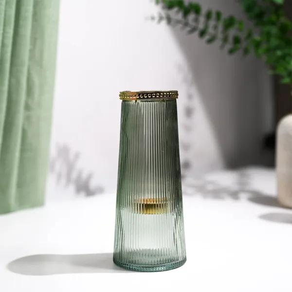 VON CASA Teal & Green Cone Glass T-Light Holder