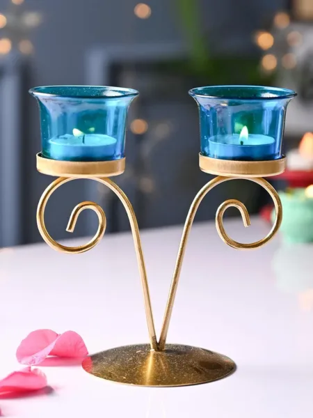 VON CASA Turquoise 2 Votive Tea- Light Holder