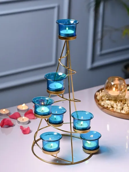 VON CASA Turquoise 7 Votive Tree T- Light Holder