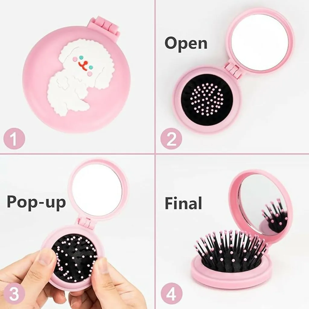 Foldable Hair Brush – Compact Travel Comb with Built-In Mirror - Detailed Feature View 5